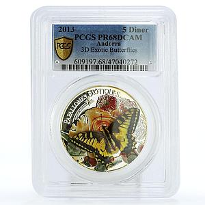 Andorra 5 diners Exotic Swallowtail Butterfly Fauna PR68 PCGS 3D Ag coin 2013
