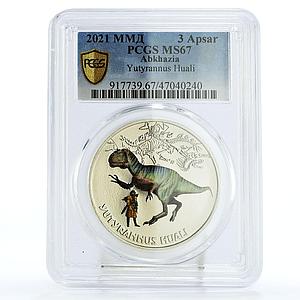 Abkhazia 3 apsars Prehistoric Fauna Yutyrannus Dinosaur MS67 PCGS Ni coin 2021