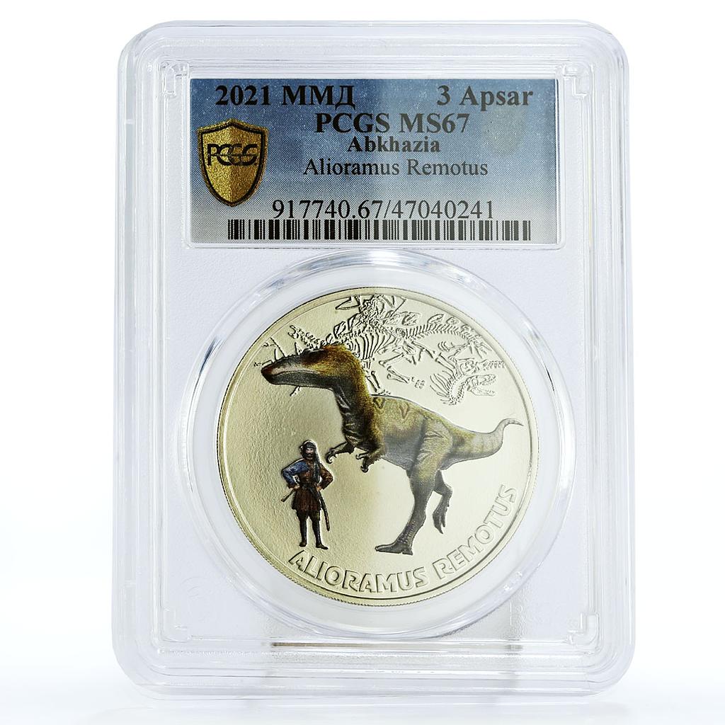 Abkhazia 3 apsars Prehistoric Fauna Alioramus Dinosaur MS67 PCGS Ni coin 2021