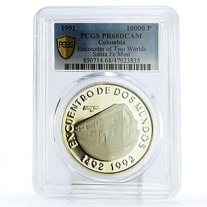 Colombia 10000 pesos Encounter of Two Worlds PR68 PCGS silver coin 1991