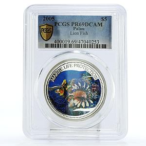 Palau 5 dollars Marine Life Protection Lionfish Fauna PR69 PCGS silver coin 2005
