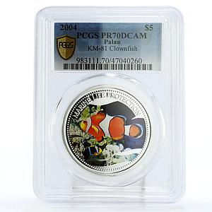 Palau 5 dollars Marine Life Protection Clownfish Fauna PR70 PCGS Ag coin 2004