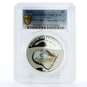 Palau 5 dollars Sea Treasures Blue Freshwater Pearl PR70 PCGS silver coin 2010