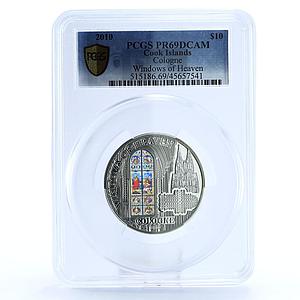 Cook Islands 10 dollars Windows of Heaven Cologne Church PR69 PCGS Ag coin 2010