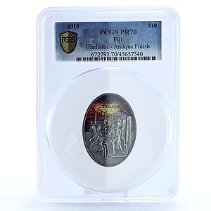 Fiji 10 dollars Gladiator Ancient Rome Colosseum PR70 PCGS silver coin 2013