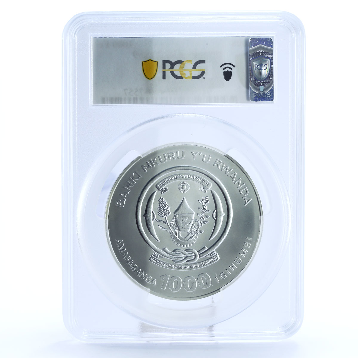 Rwanda 1000 francs Endangered Wildlife Lion MS69 PCGS gilded silver coin 2008