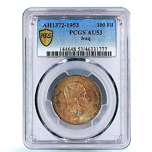Iraq 100 fils State Coinage King Faisal II Coat of Arms AU53 PCGS Ag coin 1953