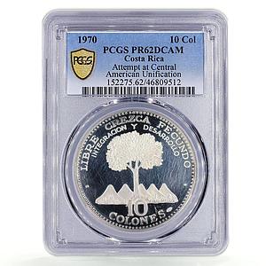 Costa Rica 10 colones Central American Unification Tree PR62 PCGS Ag coin 1970
