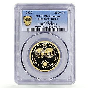 Guinea 2000 francs Unified Nations Sun Emblem PR PCGS gold coin 2020