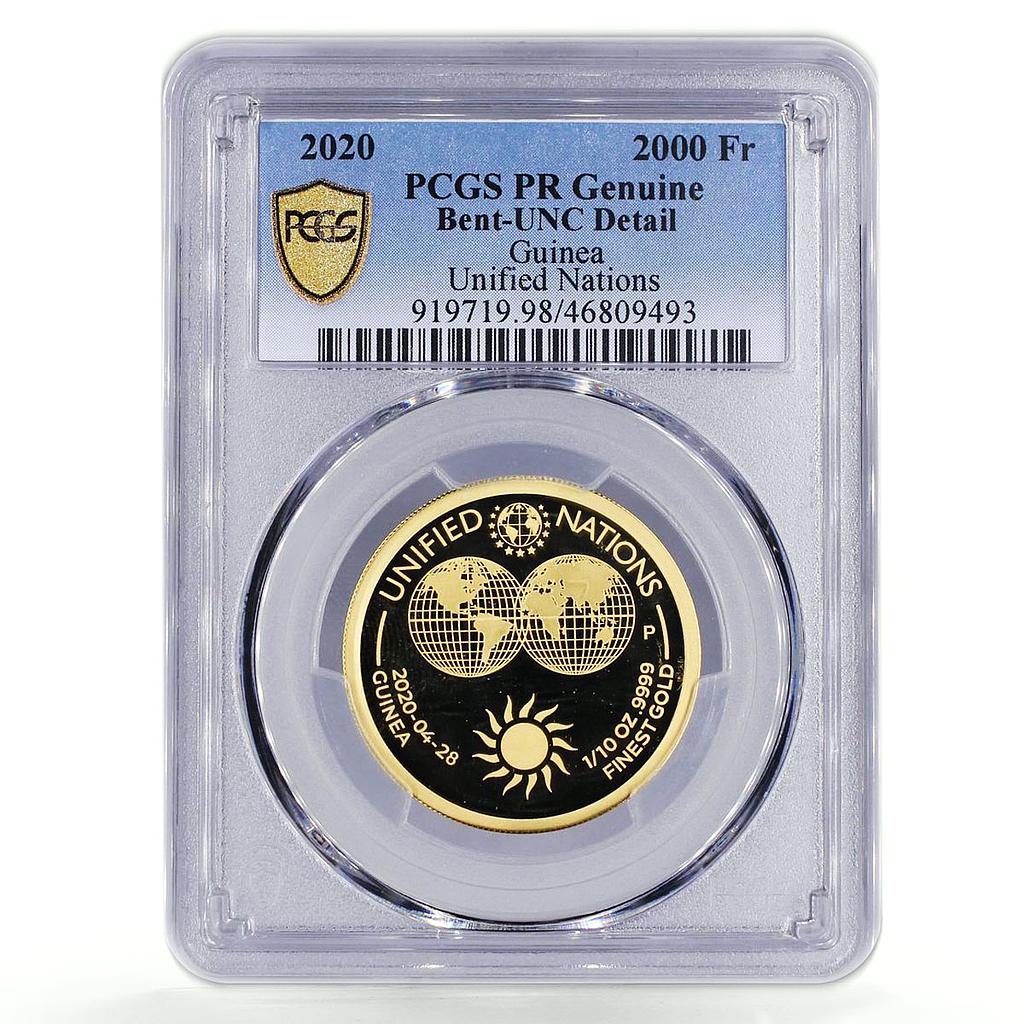 Guinea 2000 francs Unified Nations Sun Emblem PR PCGS gold coin 2020