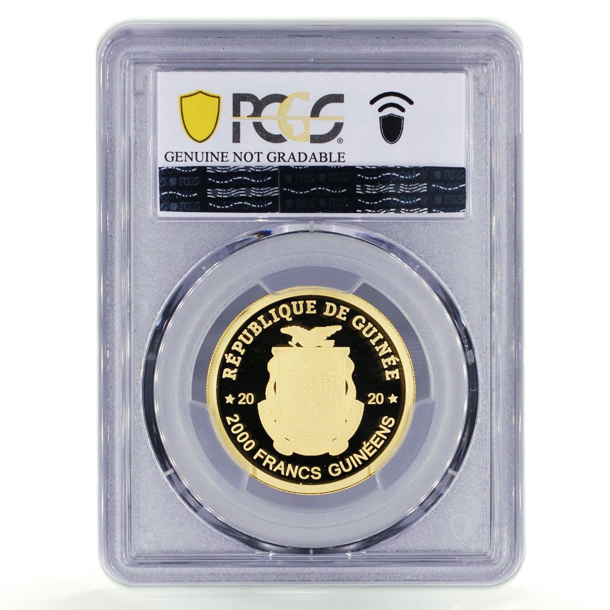 Guinea 2000 francs Unified Nations Sun Emblem PR PCGS gold coin 2020