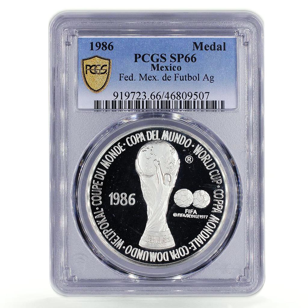 Mexico Football World Cup in Mexico Trophey SP66 PCGS silver medal coin 1986