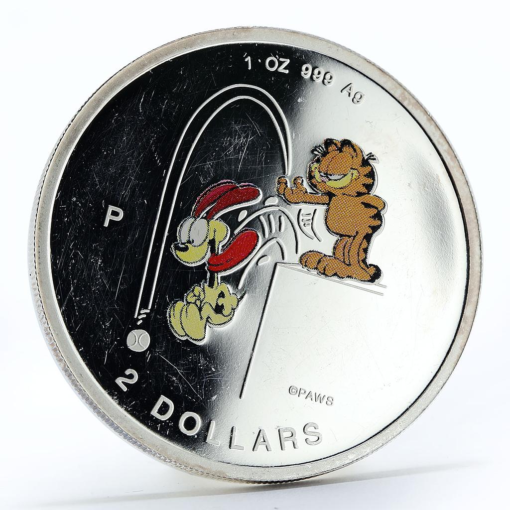 Cook Islands 2 dollars Cat Garfield and dog colored silver coin 1999