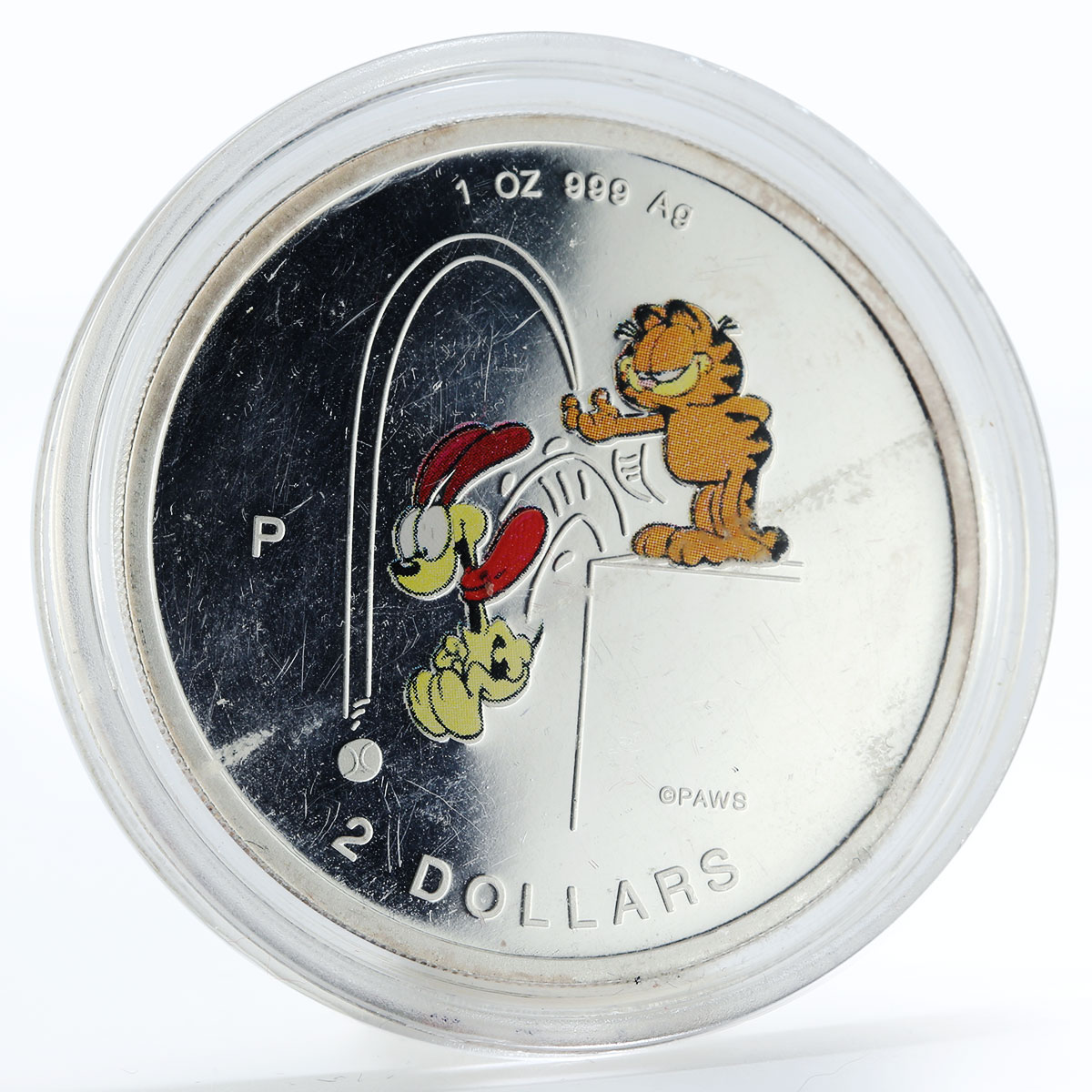 Cook Islands 2 dollars Cat Garfield and dog colored silver coin 1999