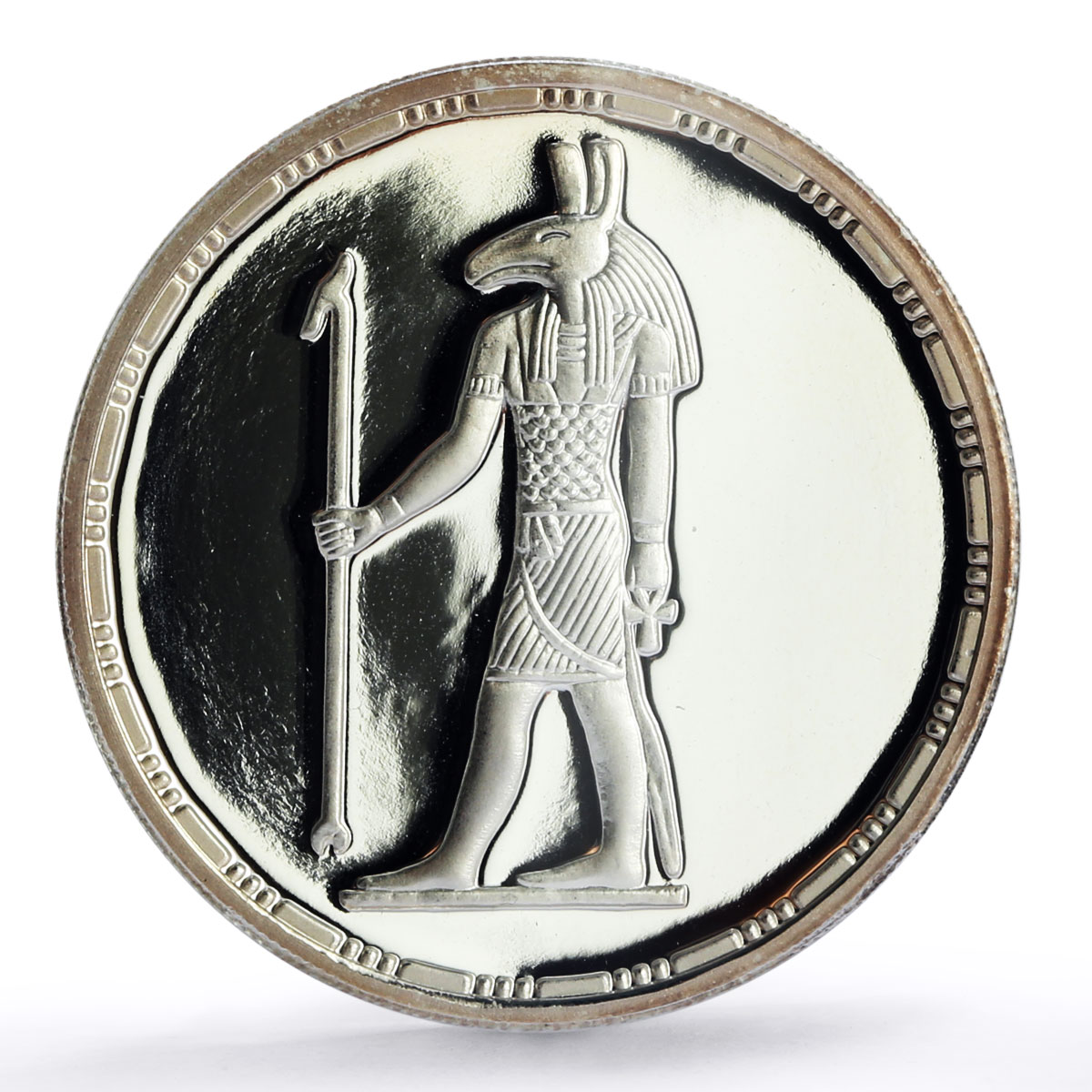 Egypt 5 pounds Treasures Standing God Seth Sculpture PR69 PCGS silver coin 1994