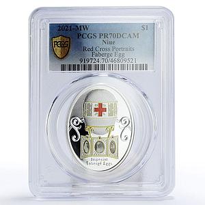 Niue 1 dollar Imperial Faberge Eggs Red Cross Egg Art PR70 PCGS silver coin 2021