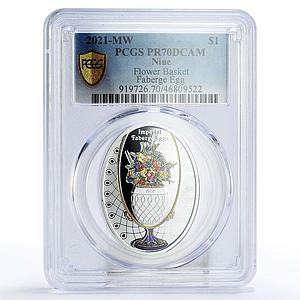 Niue 1 dollar Imperial Faberge Eggs Flower Basket Egg Art PR70 PCGS Ag coin 2021