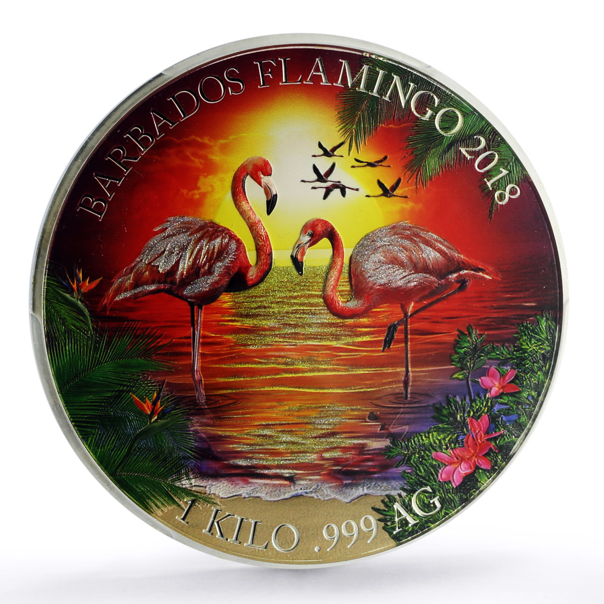 Barbados 25 dollars Flamingo Bird Animals Fauna PL69 PCGS colored Ag coin 2018
