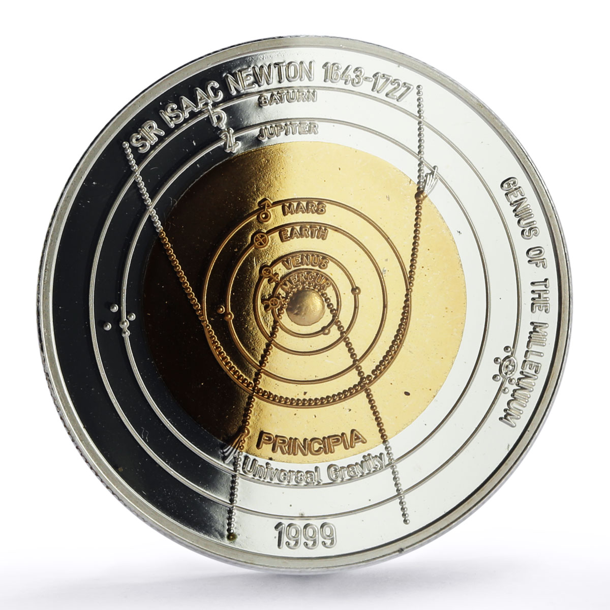 Mongolia 500 togrog Isaac Newton Gravitation Discover PR69 PCGS silver coin 1999