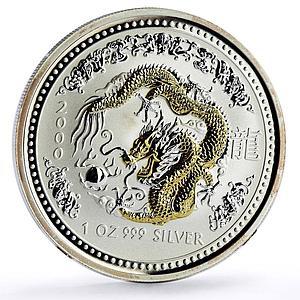 Australia 1 dollar Lunar Calendar I Year of the Dragon gilded silver coin 2000