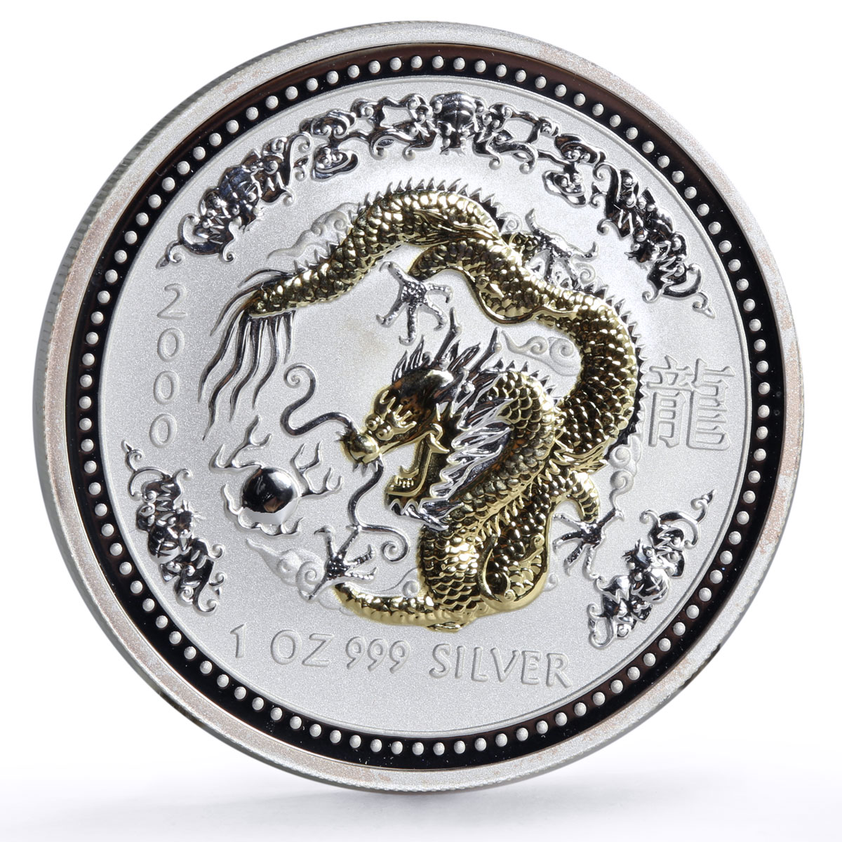 Australia 1 dollar Lunar Calendar I Year of the Dragon gilded silver coin 2000