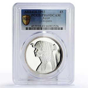 Egypt 5 pounds Treasures Cleopatra Head Facing PR69 PCGS silver coin 1993