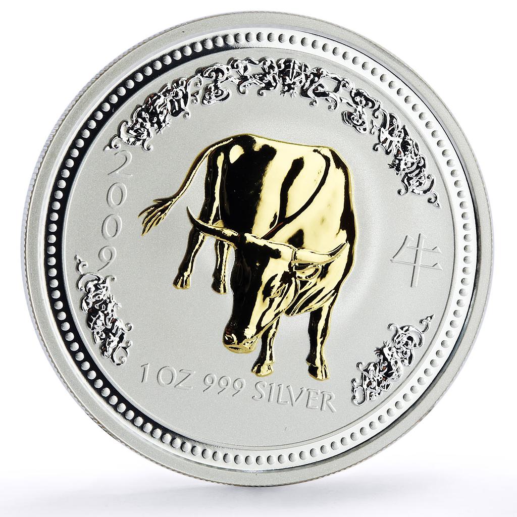 Australia 1 dollar Lunar Calendar I Year of the Ox gilded silver coin 2009