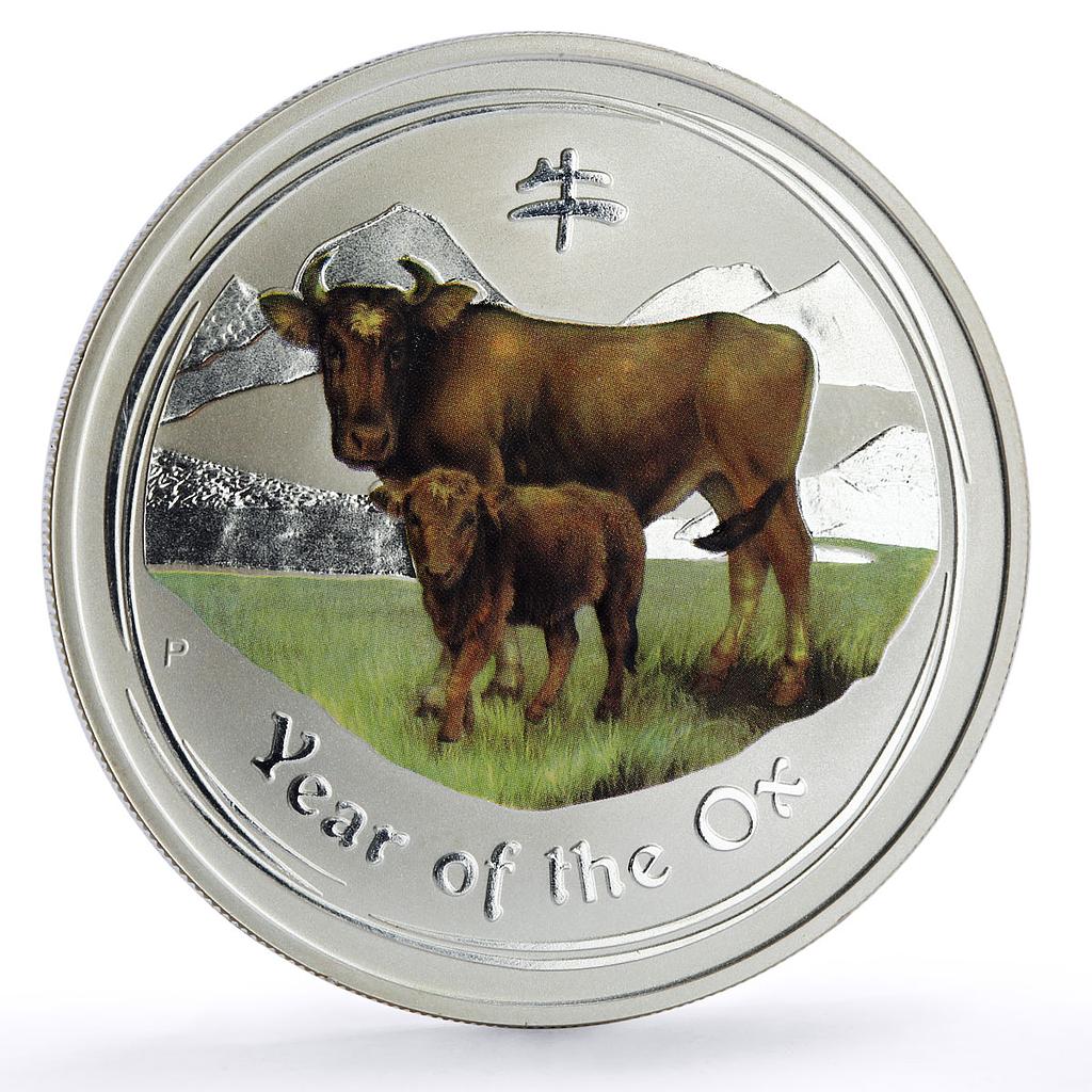 Australia 1 dollar Lunar Calendar series II Year of the Ox colored Ag coin 2009