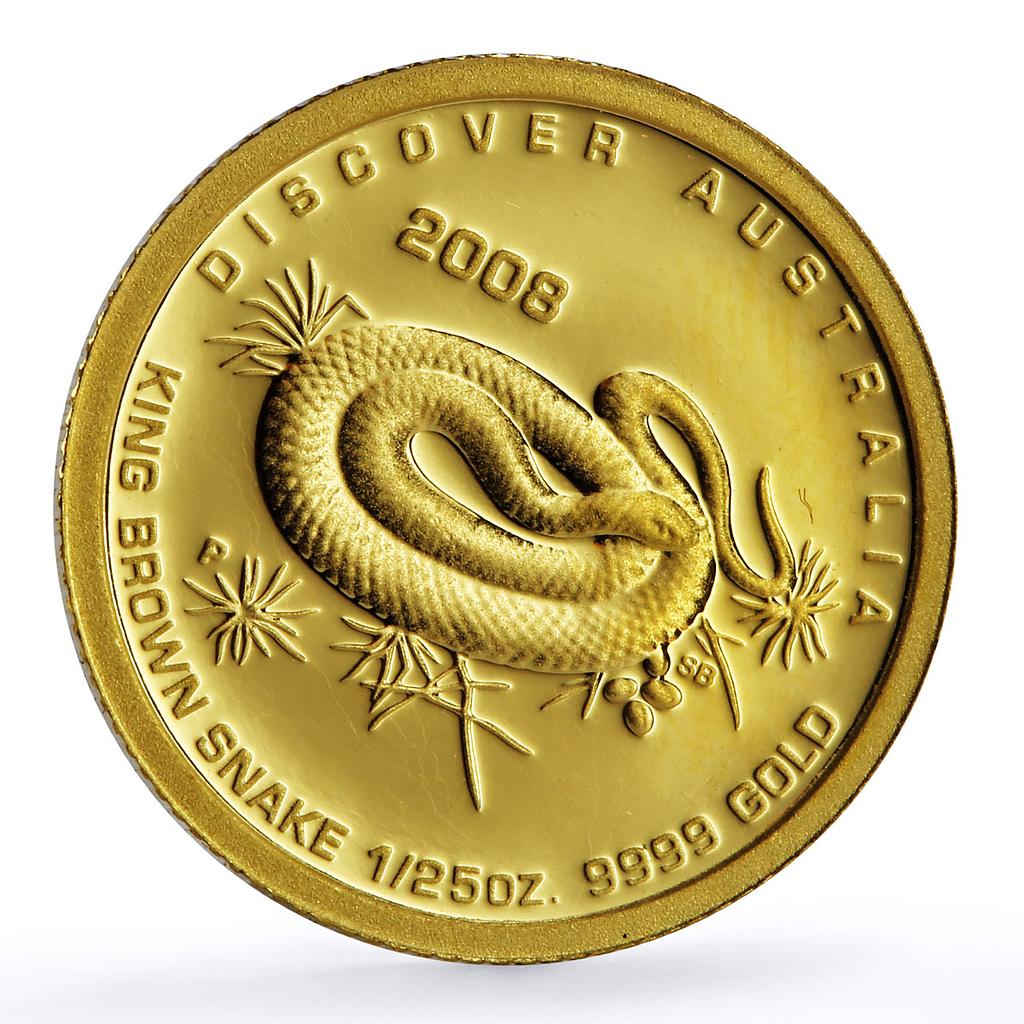 Australia 5 dollars Discovers Brown Snake Animals Fauna proof gold coin 2008