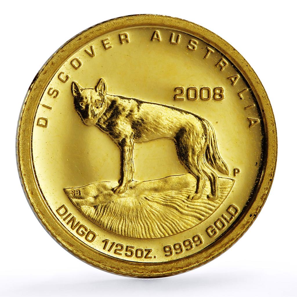 Australia 5 dollars Discovers Dingo Dog Animals Fauna proof gold coin 2008