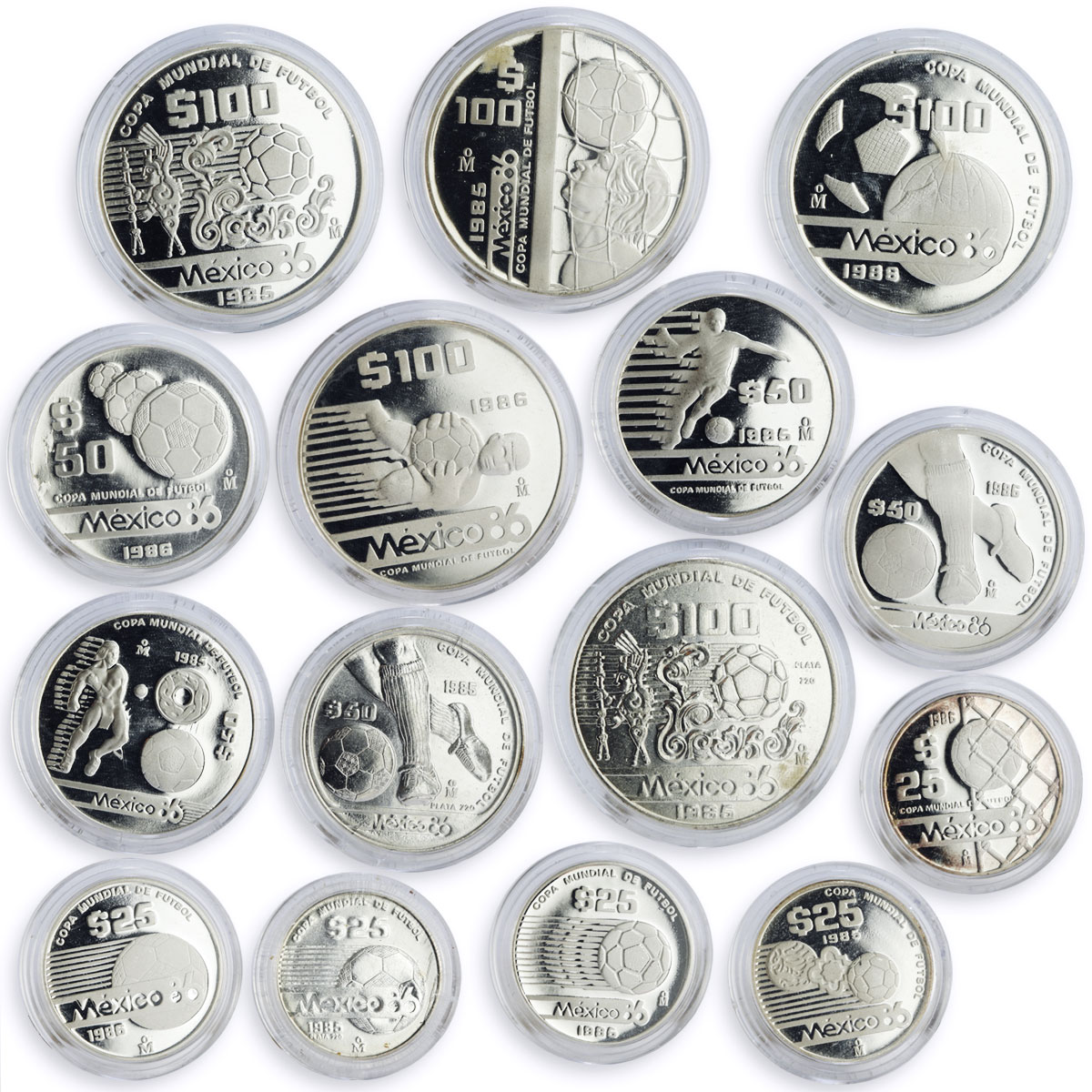 Mexico set of 15 coins Football World Cup 1986 silver coins 1985 - 1986