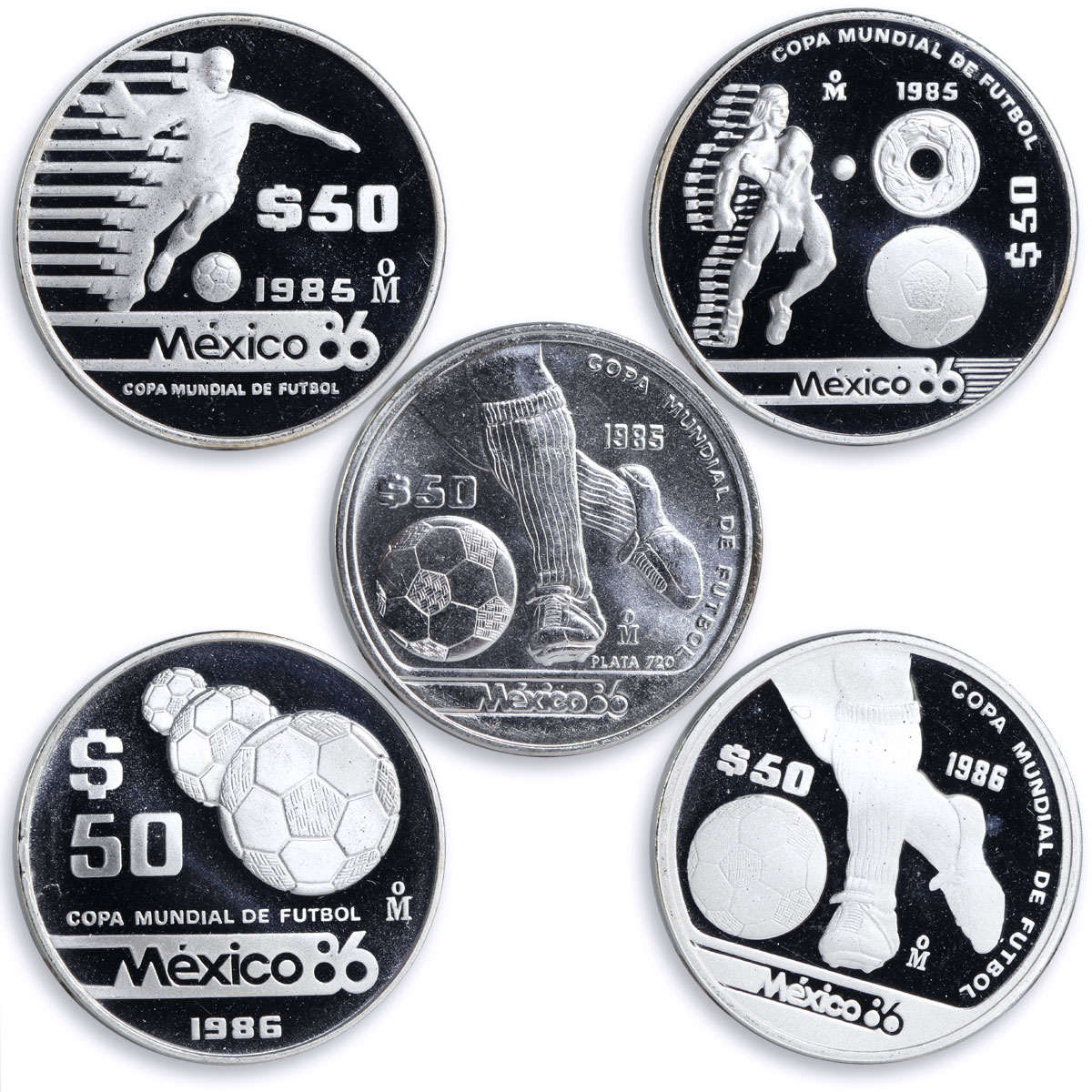 Mexico set of 15 coins Football World Cup 1986 silver coins 1985 - 1986