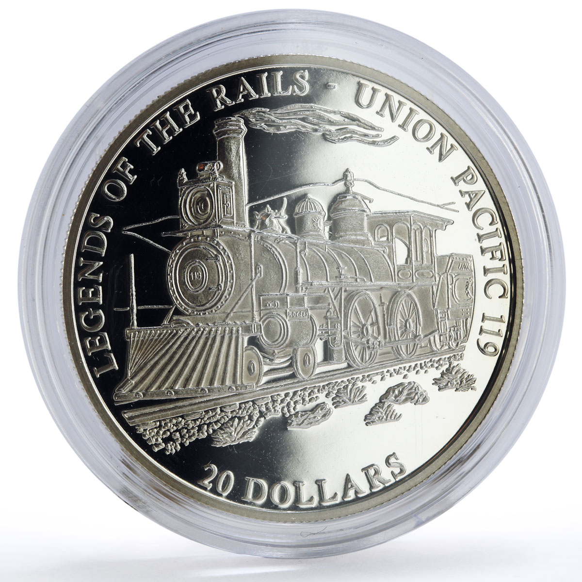 Liberia 20 dollars Trains Railway Locomotive Union Pacific 119 silver coin 2001