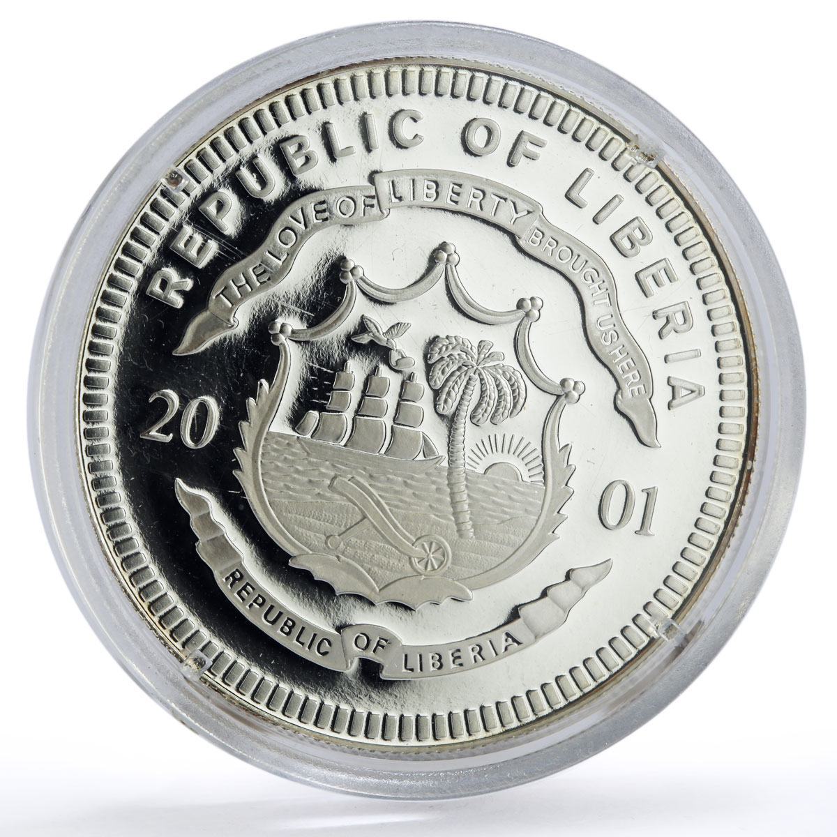 Liberia 20 dollars Trains Railway Locomotive Seraing silver coin 2001