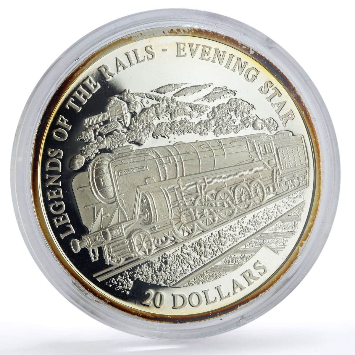 Liberia 20 dollars Trains Railway Locomotive Evening Star silver coin 2001