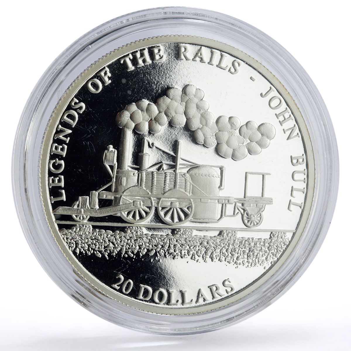 Liberia 20 dollars Trains Railway Locomotive John Bull silver coin 2001