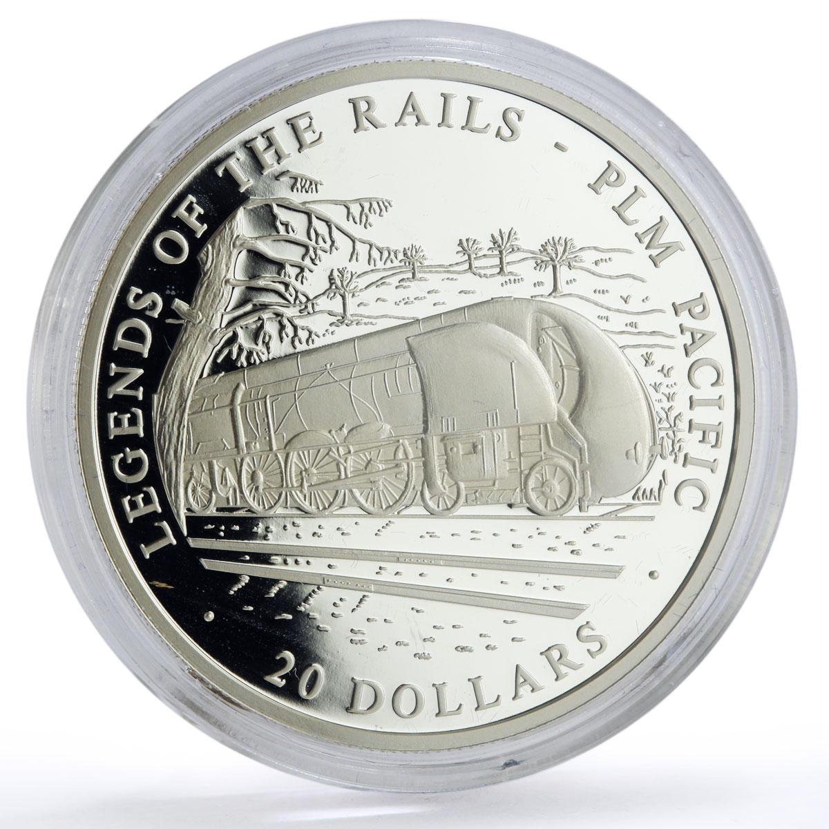 Liberia 20 dollars Trains Railway Locomotive PLM Pacific silver coin 2002