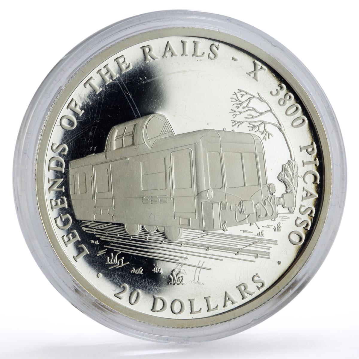 Liberia 20 dollars Trains Railway Locomotive X3800 Picasso silver coin 2002