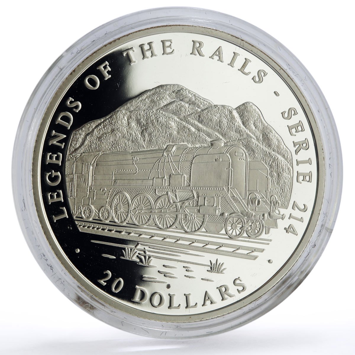 Liberia 20 dollars Trains Railway Locomotive Serie 214 silver coin 2002