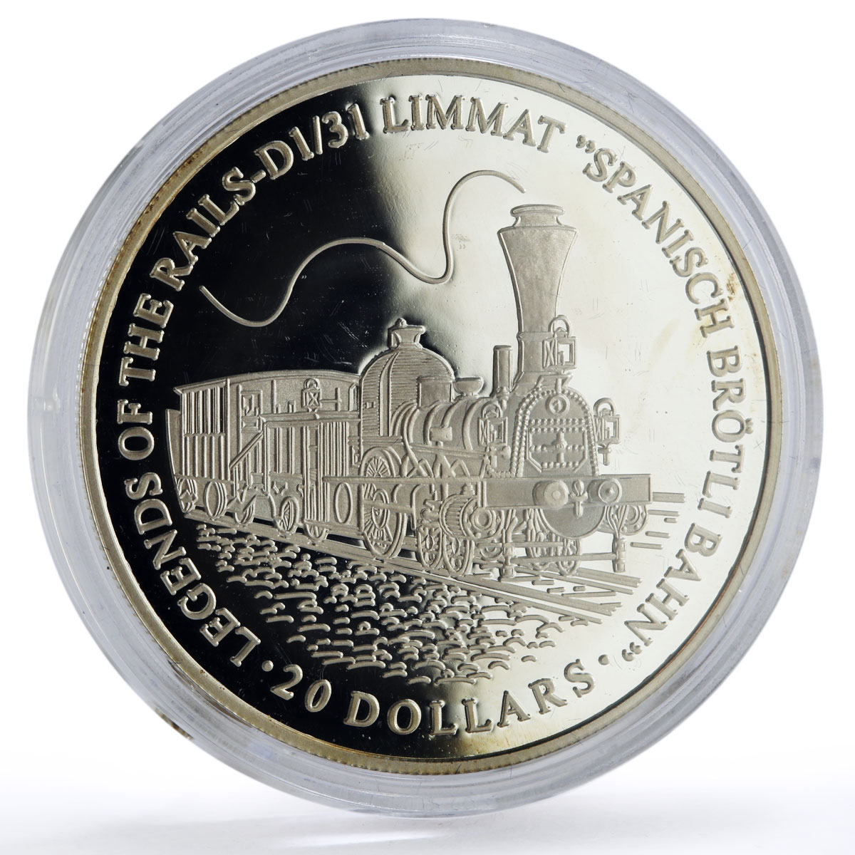 Liberia 20 dollars Trains Railway Locomotive D131 Limmat silver coin 2003
