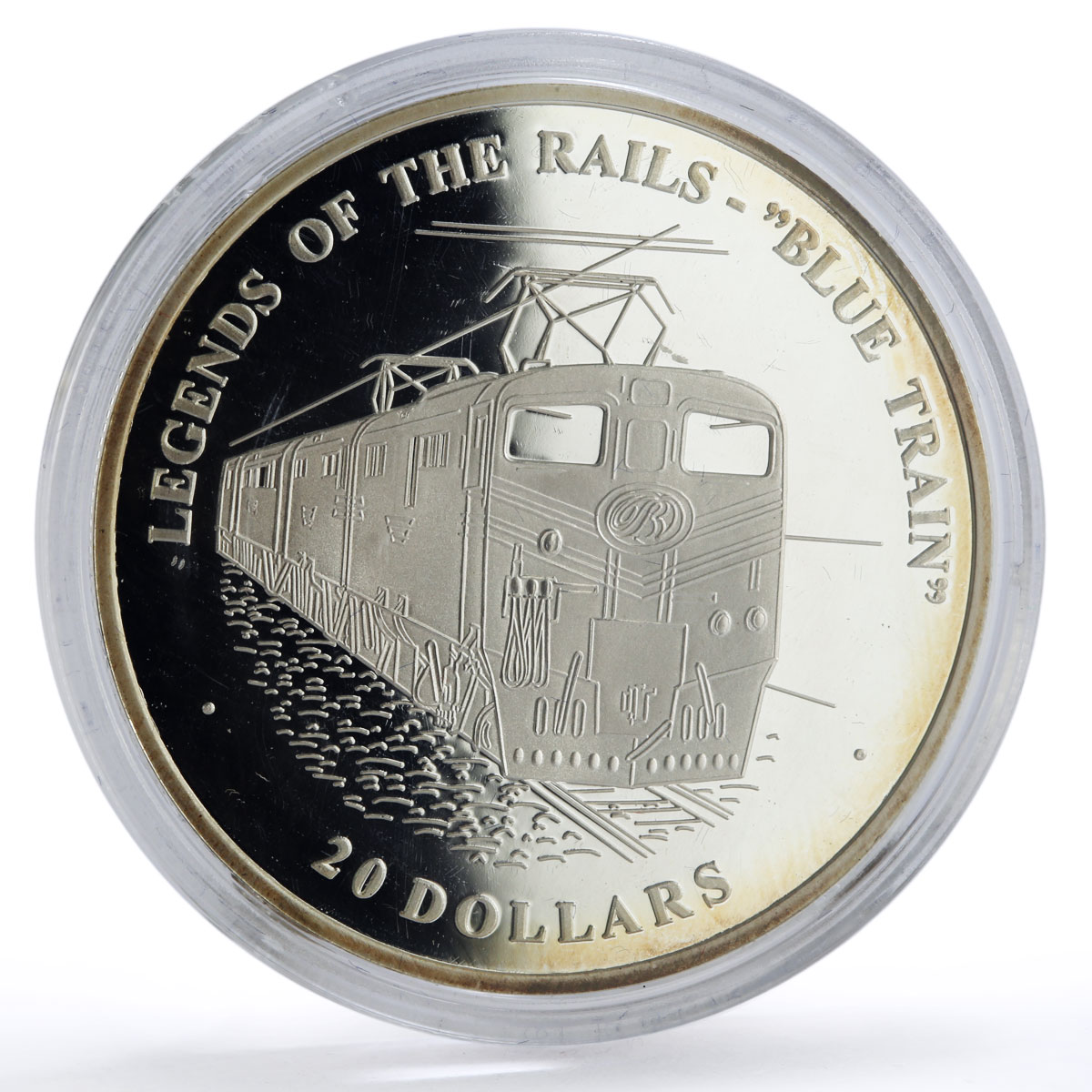 Liberia 20 dollars Trains Railway Locomotive Blue Train silver coin 2003
