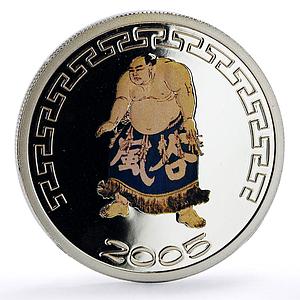 Mongolia 500 togrog Japanese Sumo Wrestler Tanikaze colored silver coin 2005