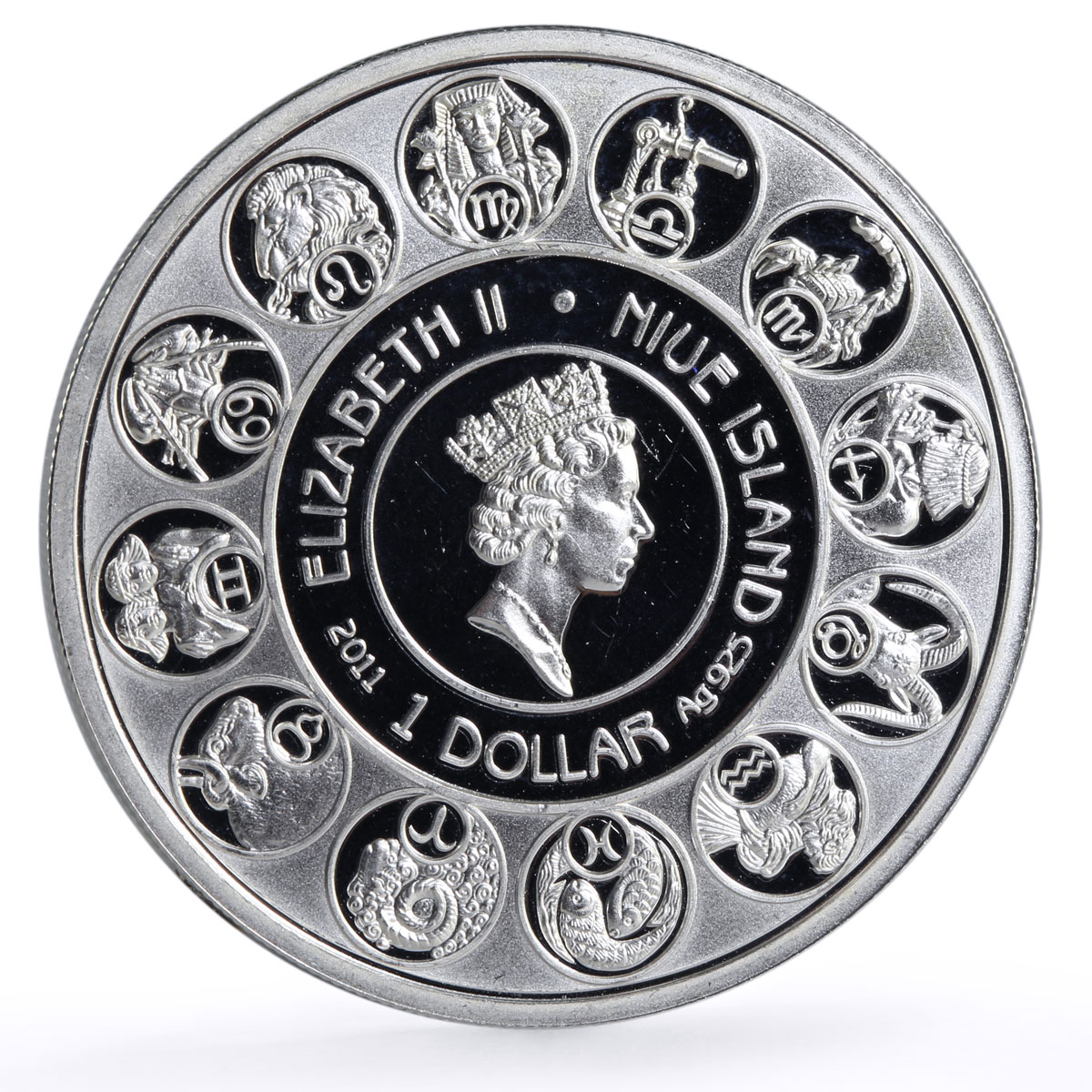 Niue 1 dollar Alphonse Mucha Zodiac Signs series Aries colored silver coin 2011