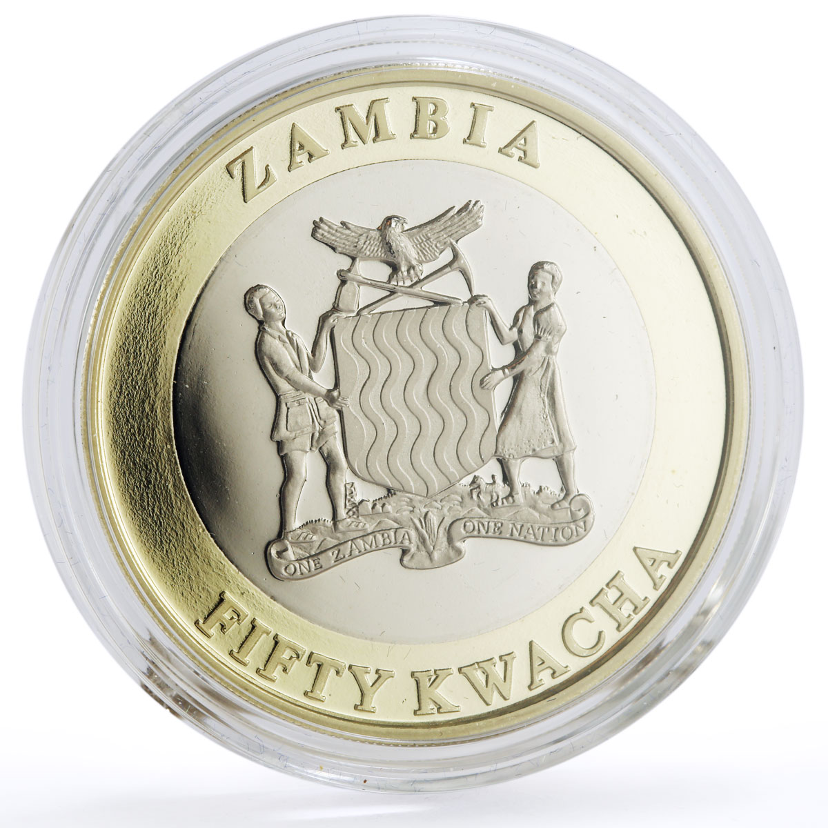 Zambia 50 kwacha 50th Anniversary of National Central Bank proof CuNi coin 2014