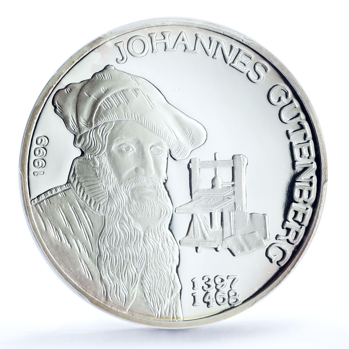 Benin 1000 francs Crafting Inventor Johannes Gutenberg PR67 PCGS Ag coin 1999