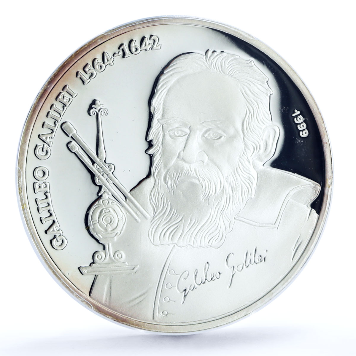 Chad 1000 francs Science Astronomer Galileo Galilei PR68 PCGS silver coin 1999