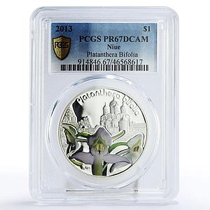 Niue 1 dollar Flowers Lesser Butterfly Orchid Kremlin PR67 PCGS silver coin 2013