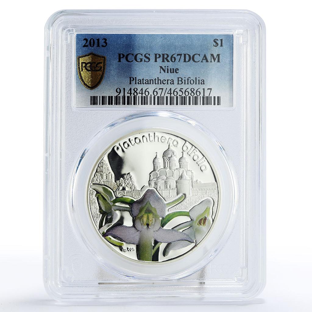 Niue 1 dollar Flowers Lesser Butterfly Orchid Kremlin PR67 PCGS silver coin 2013