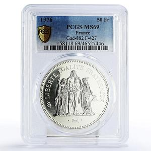 France 50 francs Freedom Equality Fraternity MS69 PCGS silver coin 1976