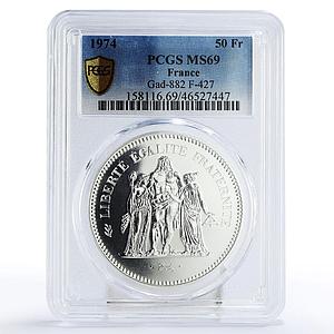 France 50 francs Freedom Equality Fraternity MS69 PCGS silver coin 1974
